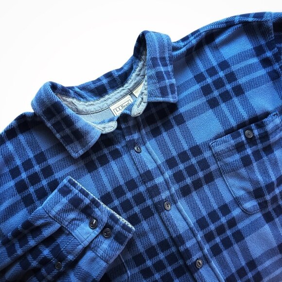 LL Bean Men’s Fleece Check Plaid Shirt in Blue Size XXL - Picture 6 of 6